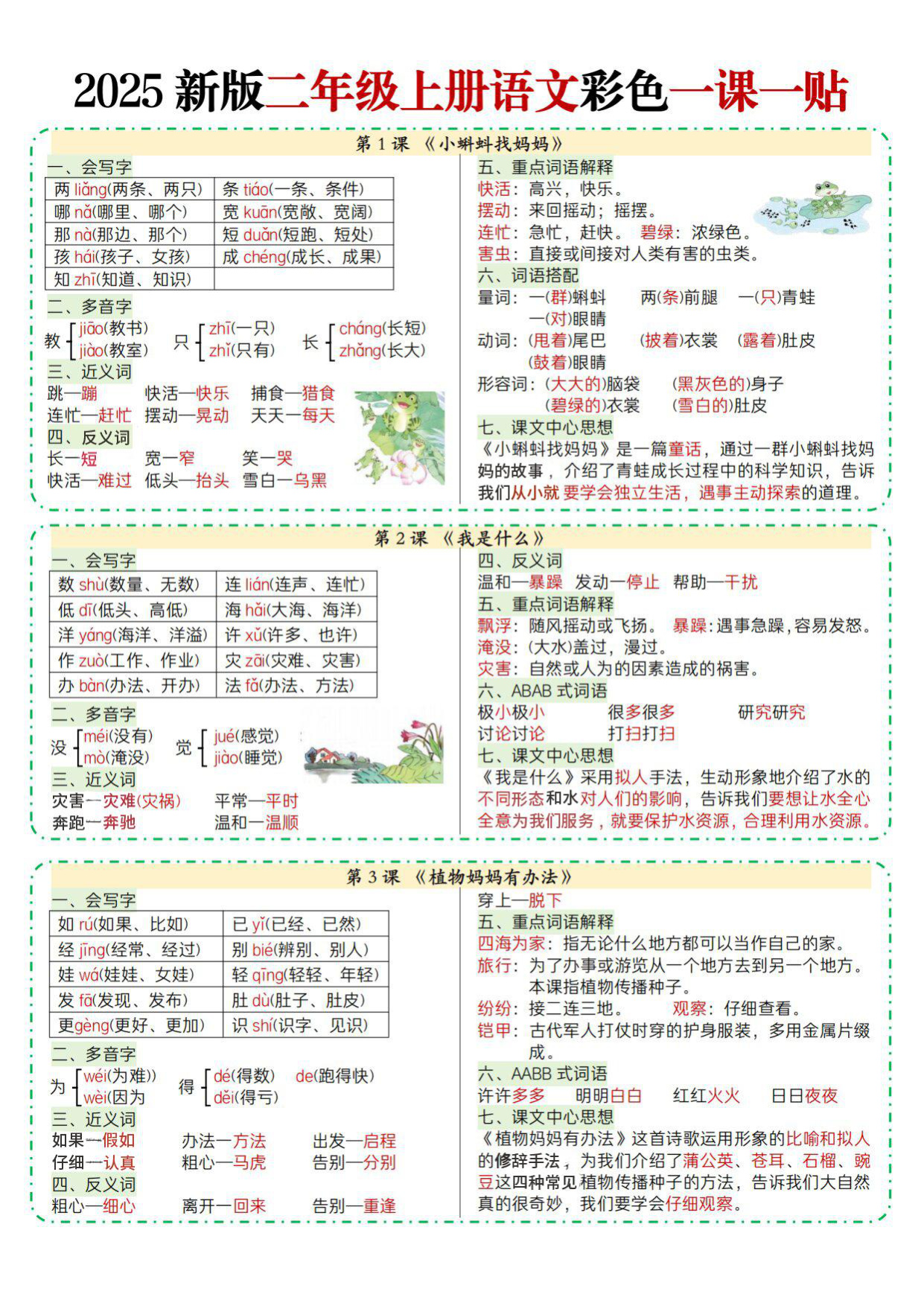 二年级（上）语文彩色一课一贴